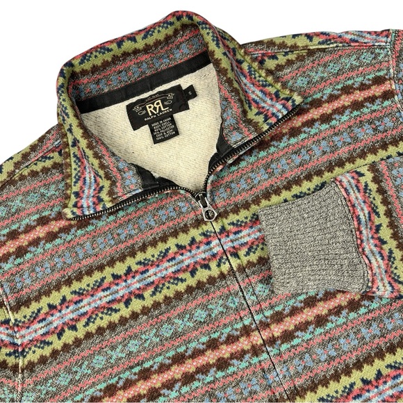RRL Double RL Ralph Lauren Fair Isle Cardigan Sweater Mens Small Full Zip - Picture 1 of 15